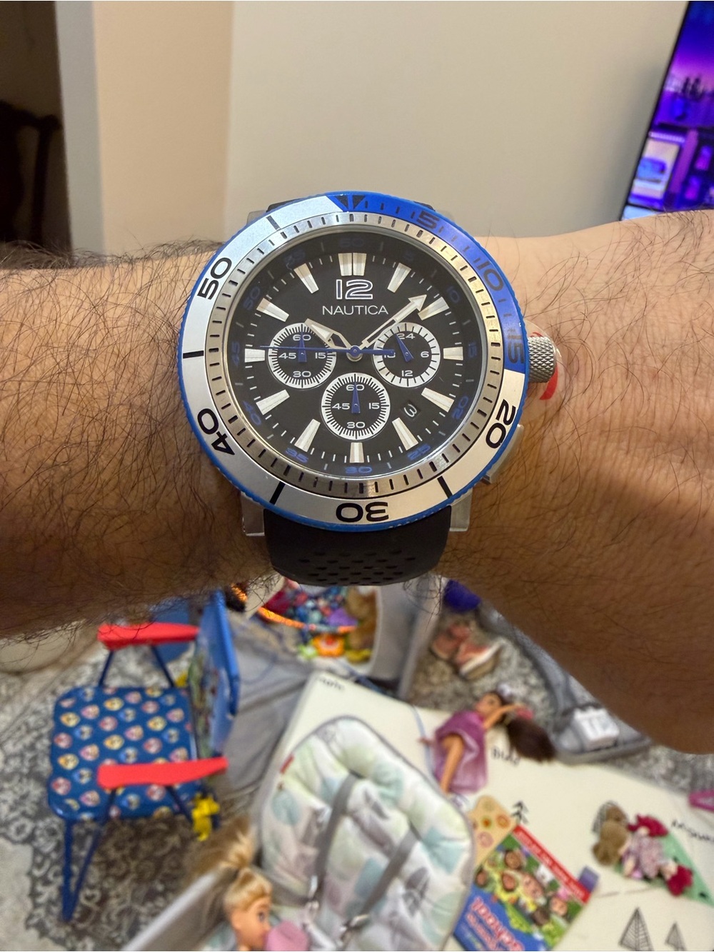 Nautica NST 101 Mens Chronograph Watch Blue Silver Bezel N14N05